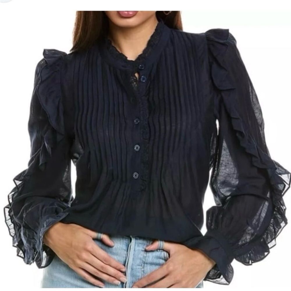 Zadig & Voltaire Navy Ruffled Blouse, S